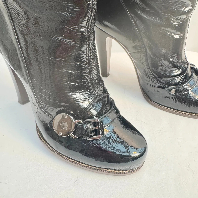 Mulberry Bayswater Knee Boots EU39 UK6 Worn Once Black Wrinkled Patent AW09 Box - Image 3