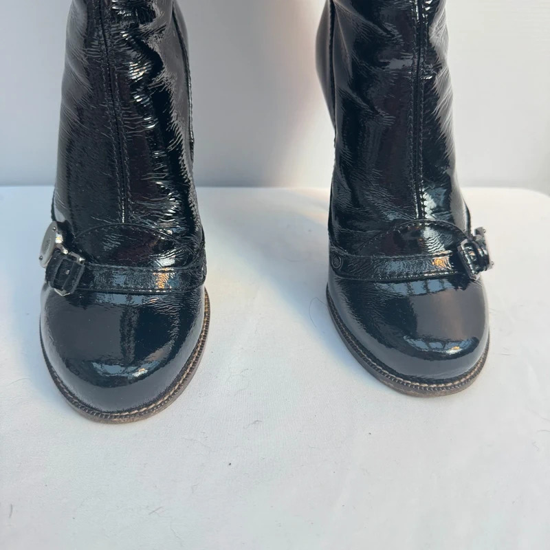 Mulberry Bayswater Knee Boots EU39 UK6 Worn Once Black Wrinkled Patent AW09 Box - Image 7