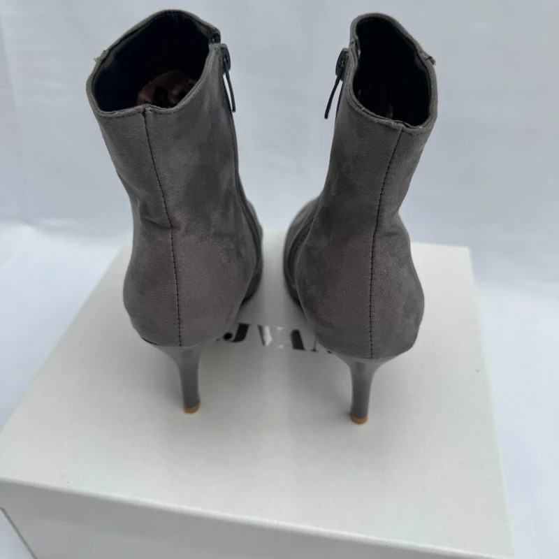 BNWT Grey Faux Suede Pointed Toe Ankle Boots with Fleece Soft Lining UK EU / 5 38 - Image 3