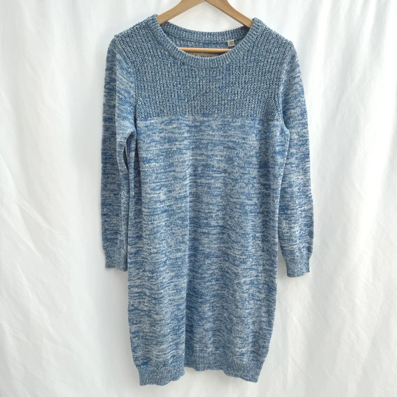 Jack Wills Blue Marl Knit Dress UK 12 Crew Neck Long Sleeve Cotton Sweater Dress