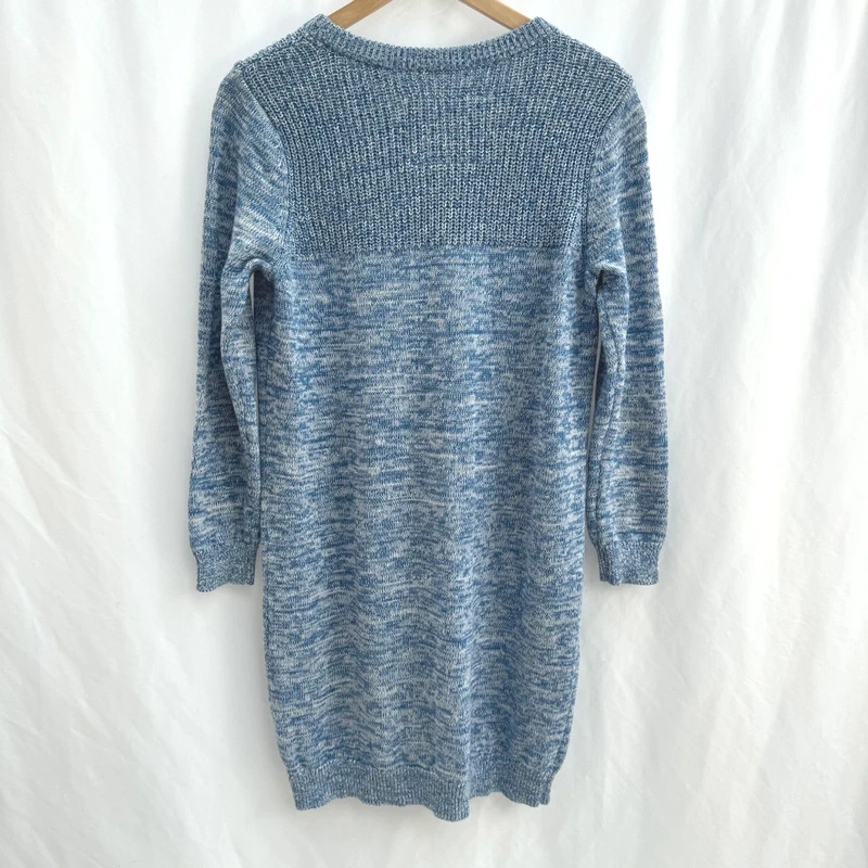 Jack Wills Blue Marl Knit Dress UK 12 Crew Neck Long Sleeve Cotton Sweater Dress - Image 6