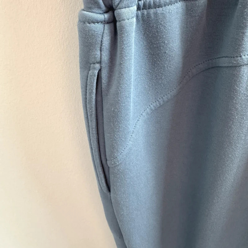 Slate Blue Sleeveless Jumpsuit Size L Drawstring Waist Pockets Wide Leg Stretch - Image 6