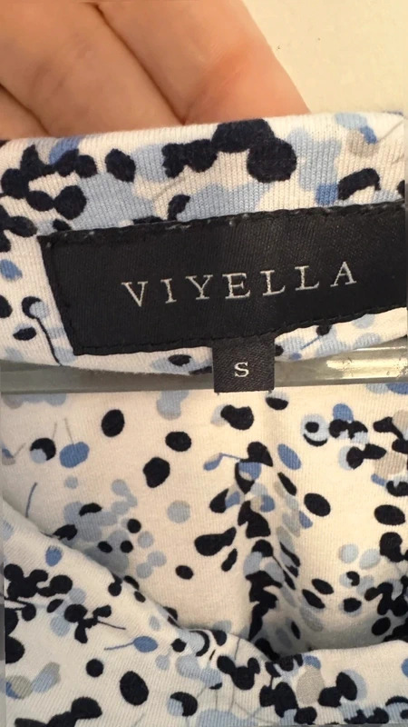 Viyella Floral Print cowl Neck Top White Blue Stretch Jersey UK 8 Small 3/4 - Image 3