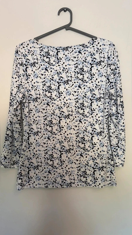 Viyella Floral Print cowl Neck Top White Blue Stretch Jersey UK 8 Small 3/4 - Image 7