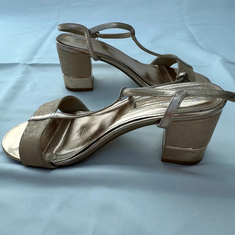 Xti Tentations Gold Metallic Block Heel Sandals UK 6 EU39 Wedding Occasion - Image 10