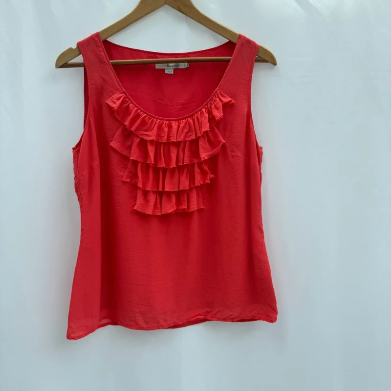 Boden 100% Silk Coral Ruffle Bib Sleeveless Top UK 12 Fully Lined