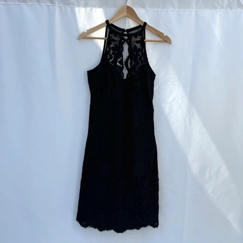 Lipsy London Black Lace Halter Neck Bodycon Dress Size UK 10 EU 38