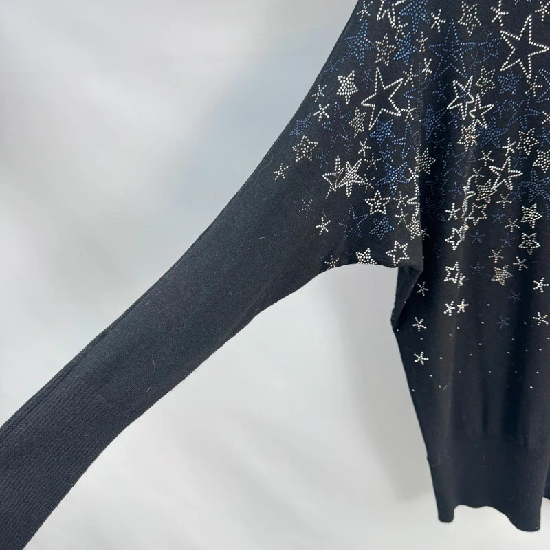 Roman Black Jumper UK 10 Silver Blue Star Embellished Batwing Slouchy Knit Sweater - Image 4