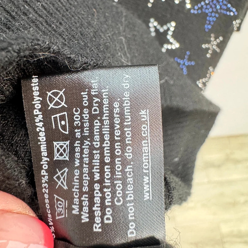 Roman Black Jumper UK 10 Silver Blue Star Embellished Batwing Slouchy Knit Sweater - Image 6