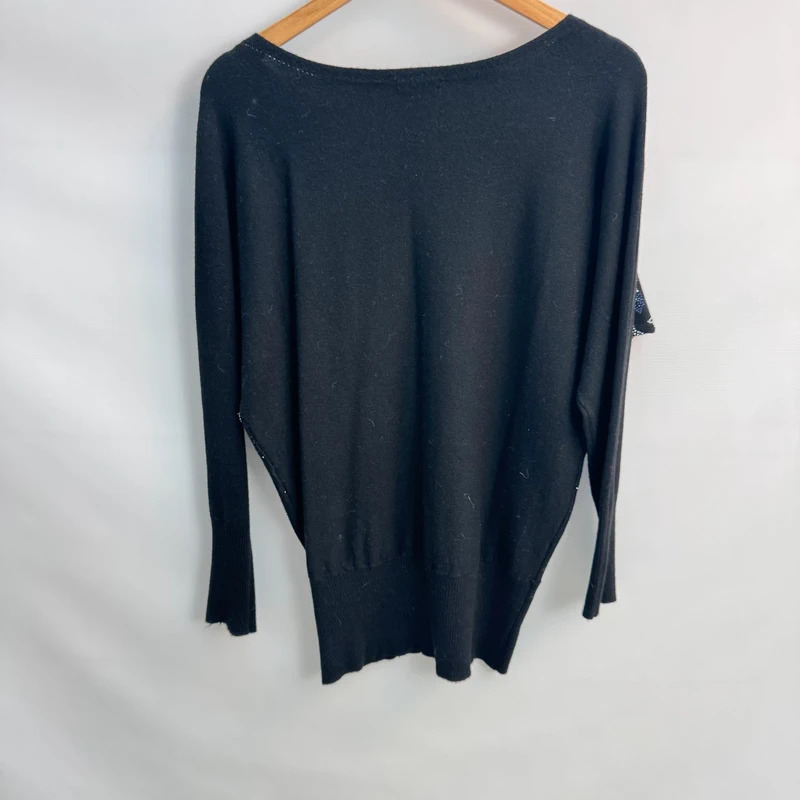 Roman Black Jumper UK 10 Silver Blue Star Embellished Batwing Slouchy Knit Sweater - Image 7