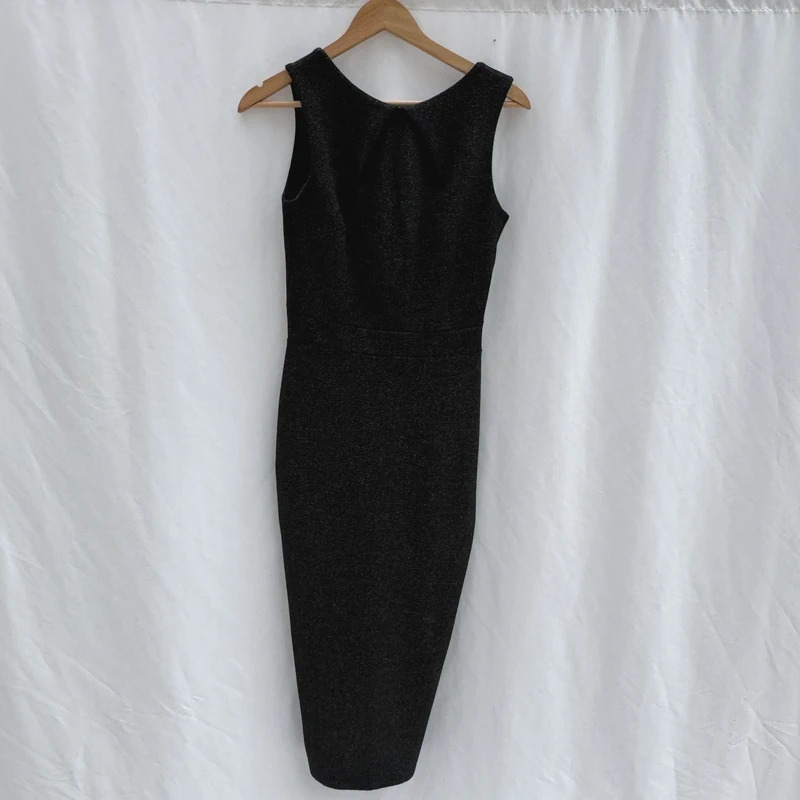 Next Tall Black Glitter Midi Dress UK 8 Sleeveless Cutout Back BNWT rrp £30