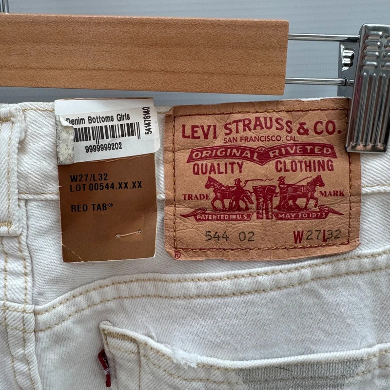 Levi's 544 Flared Jeans W27 L32 Cream Y2K Mid Rise Red Tab Brand New With Tags - Image 5