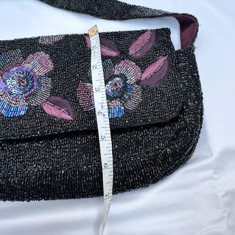 Accessorize Black Beaded Floral Embroidered Shoulder Bag Vintage Y2K Evening Handbag - Image 7