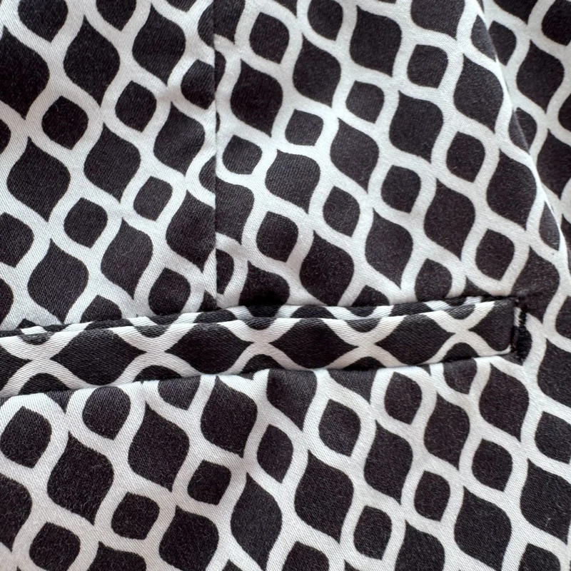 H&M Dark Grey White Geometric Print Slim Trousers UK 8 W30 L27 Cotton Blend Ankle - Image 6