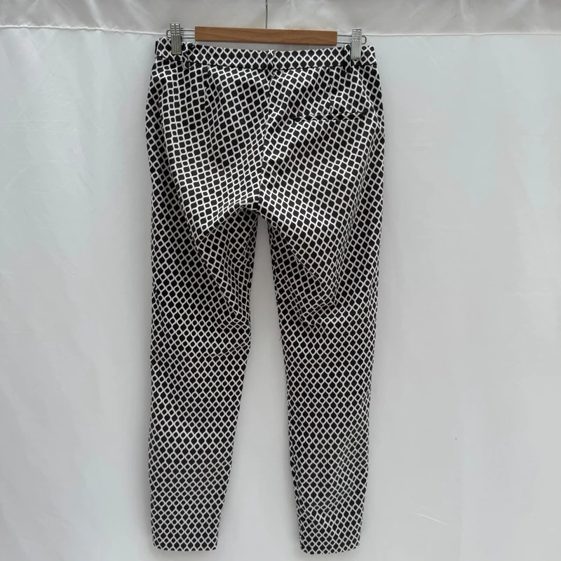 H&M Dark Grey White Geometric Print Slim Trousers UK 8 W30 L27 Cotton Blend Ankle - Image 7