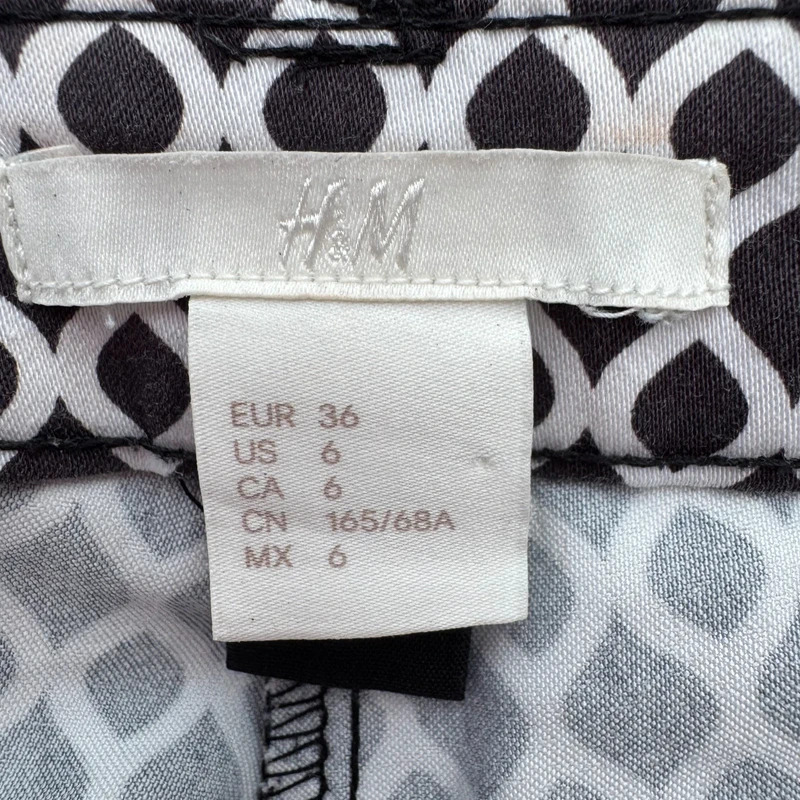 H&M Dark Grey White Geometric Print Slim Trousers UK 8 W30 L27 Cotton Blend Ankle - Image 8