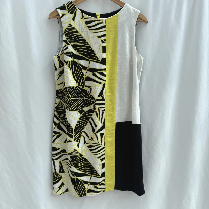 Debenhams The Collection Linen Blend Shift Dress Black White Lime UK 12