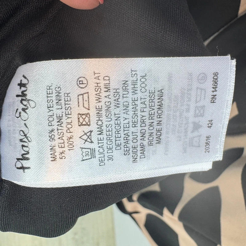 Phase Eight Dress UK 12 Black Beige Leaf Print Sleeveless Ruched Waist Knee Length Stretch - Image 10