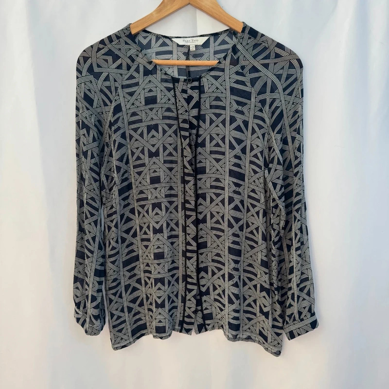 Part Two Copenhagen Navy Geometric Print Blouse UK 8 Smart Long Sleeve Top