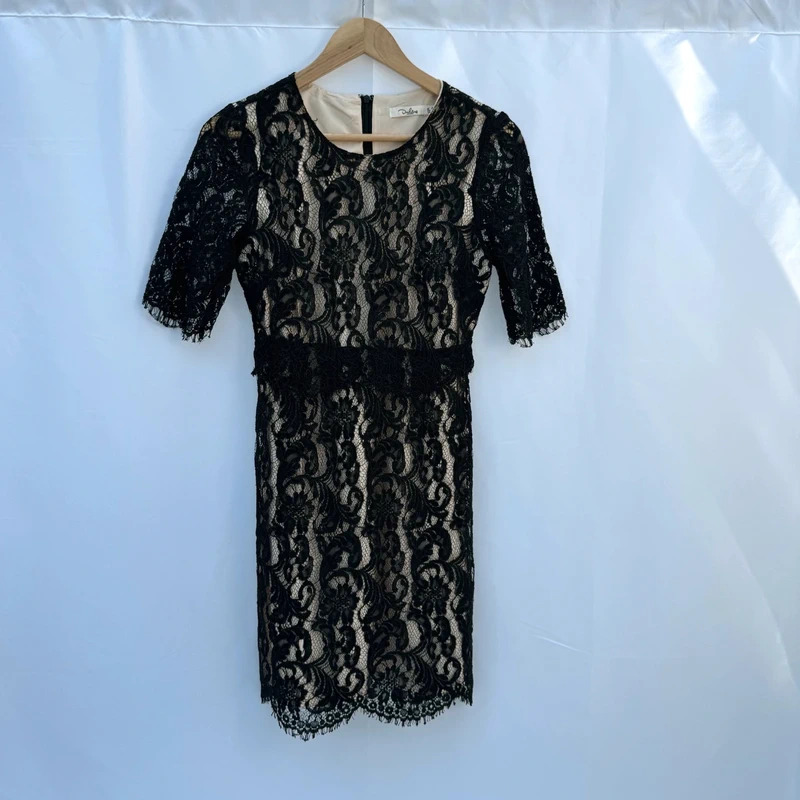 Darling London Black Lace Nude Lining Bodycon Dress Size UK 10 EU 38