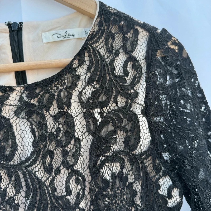 Darling London Black Lace Nude Lining Bodycon Dress Size UK 10 EU 38 - Image 3