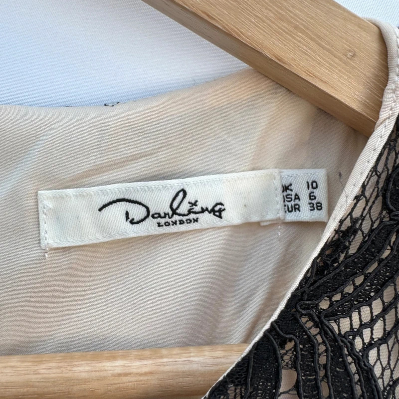 Darling London Black Lace Nude Lining Bodycon Dress Size UK 10 EU 38 - Image 4