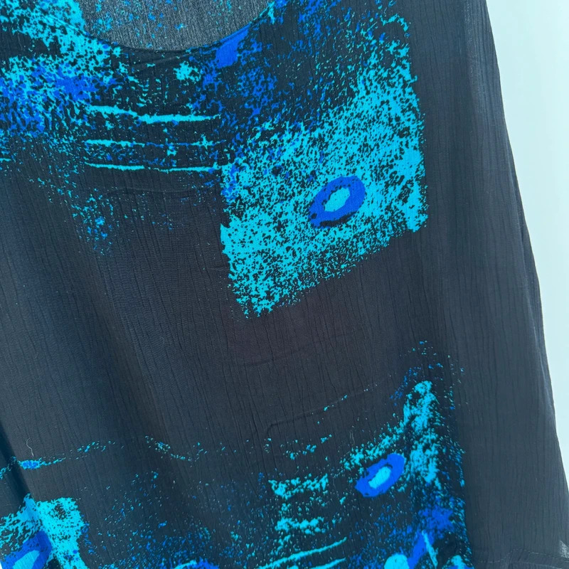 IKAT Y2K Blue Black Abstract Cat Print Asymmetric Maxi Dress UK 14 16 - Image 2