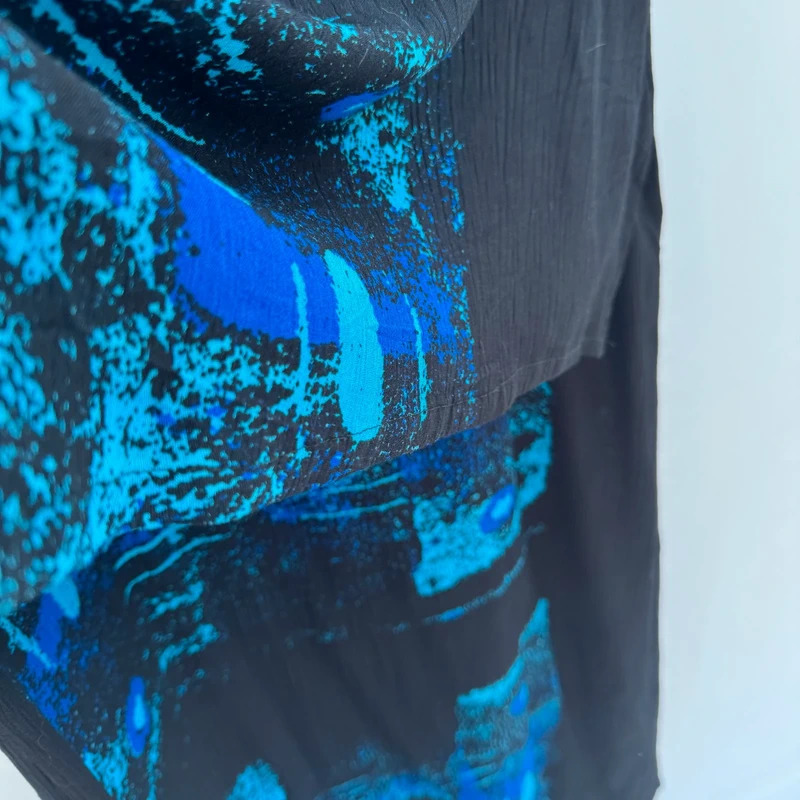 IKAT Y2K Blue Black Abstract Cat Print Asymmetric Maxi Dress UK 14 16 - Image 6