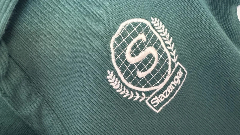 Slazenger Dark Green Ribbed Cropped Polo Top – UK 12 Tennis Logo - Image 2