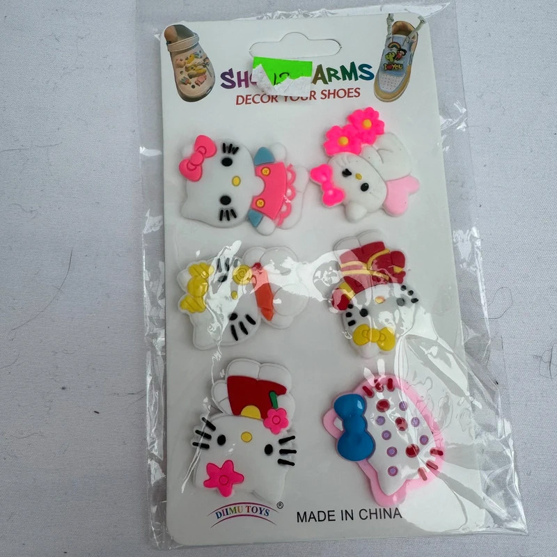 Cute Cartoon Cat Design Shoe Charms Set Of 6 Fits Crocs & Clogs New Sealed
