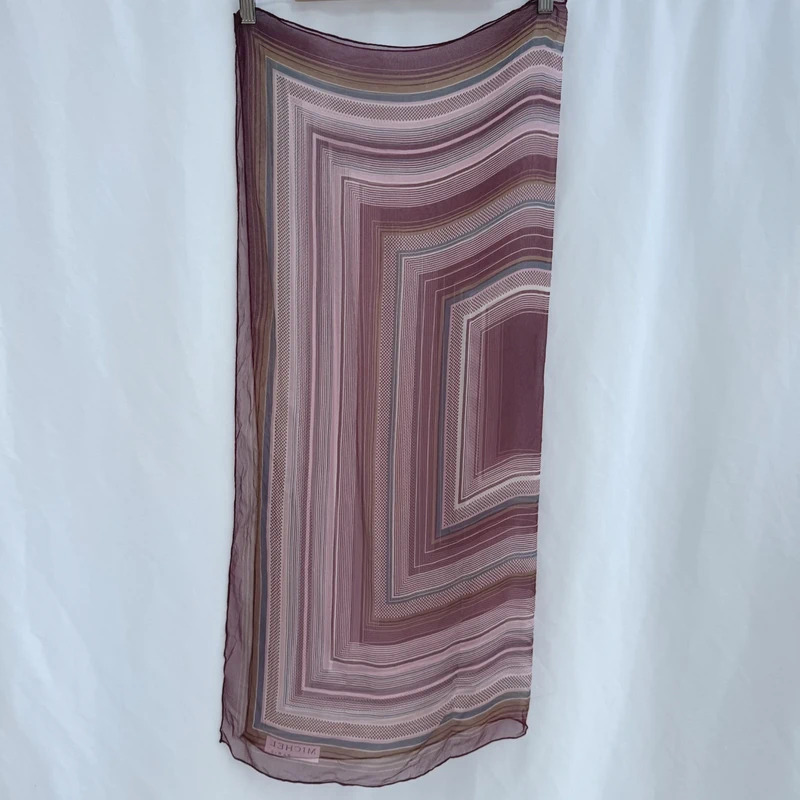 Vintage Michel Paris Silk Blend Geometric Chevron Stripe Square Scarf Earthy
