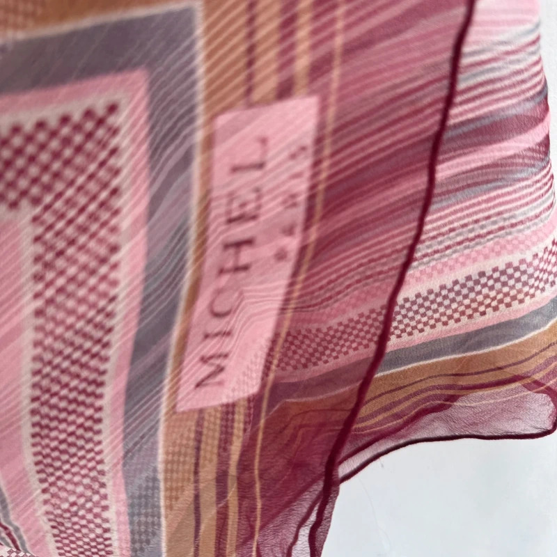 Vintage Michel Paris Silk Blend Geometric Chevron Stripe Square Scarf Earthy - Image 3
