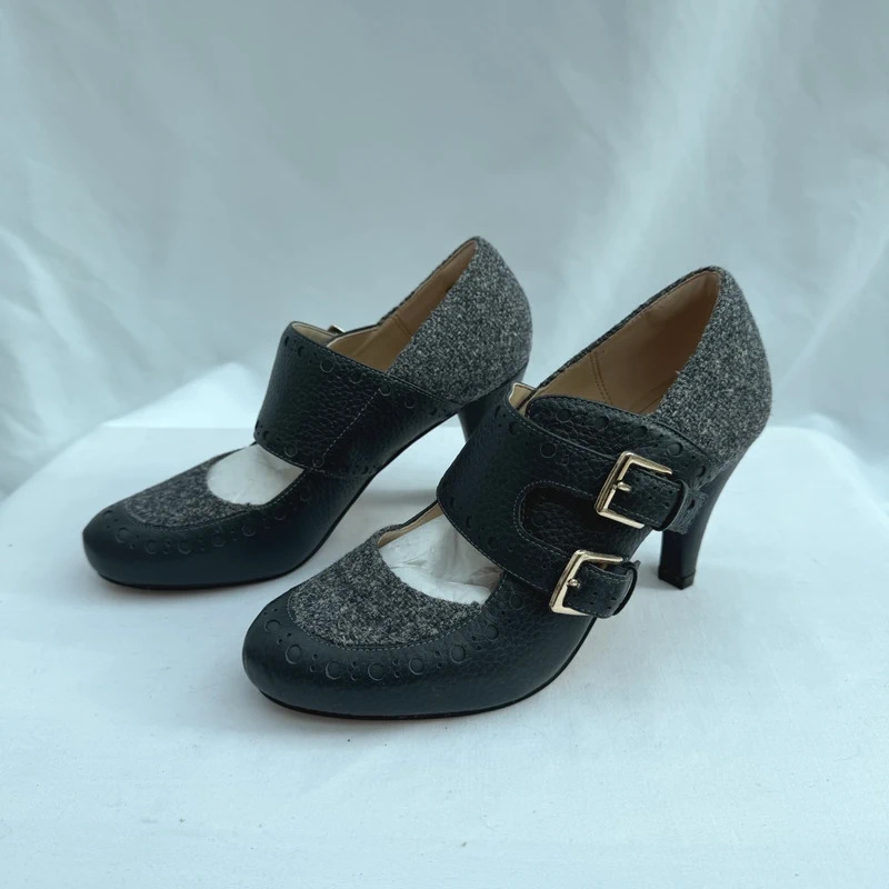Clarks Dalia Violet Dark Grey Combi Heels UK 4.5D Leather Tweed Boxed