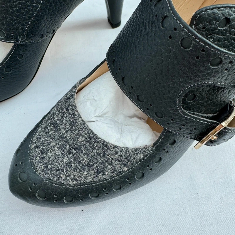 Clarks Dalia Violet Dark Grey Combi Heels UK 4.5D Leather Tweed Boxed - Image 2