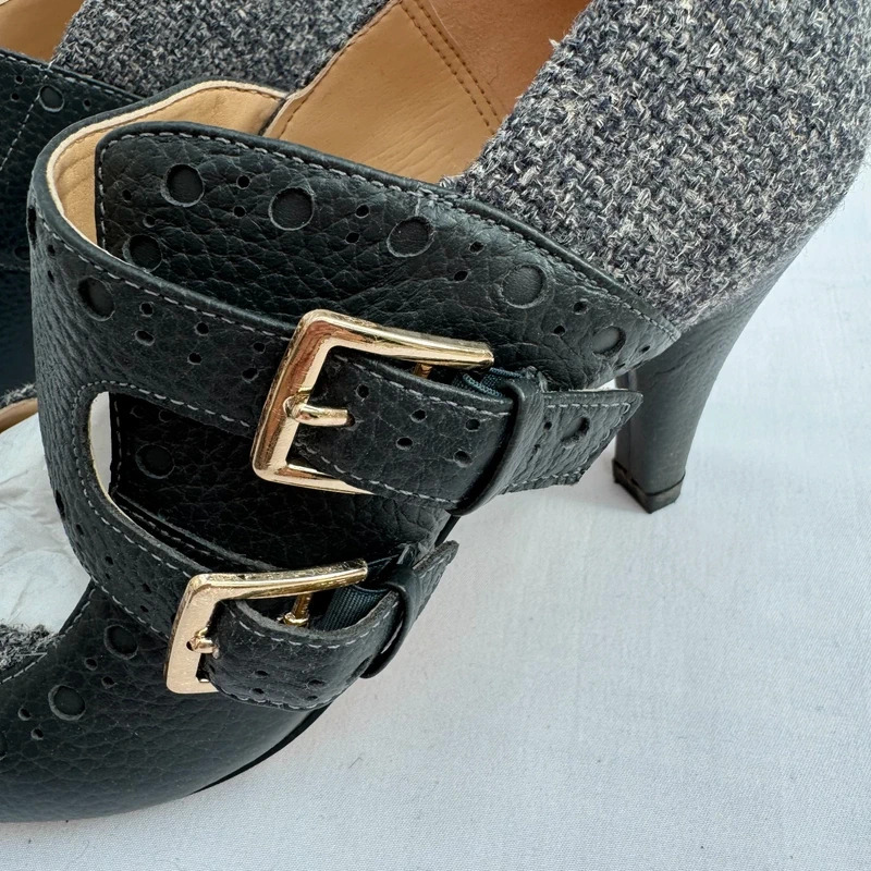 Clarks Dalia Violet Dark Grey Combi Heels UK 4.5D Leather Tweed Boxed - Image 3