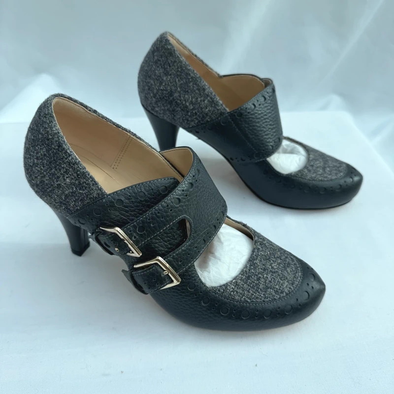 Clarks Dalia Violet Dark Grey Combi Heels UK 4.5D Leather Tweed Boxed - Image 5