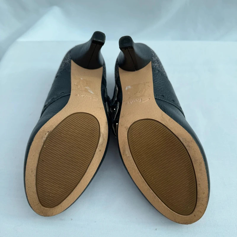 Clarks Dalia Violet Dark Grey Combi Heels UK 4.5D Leather Tweed Boxed - Image 8