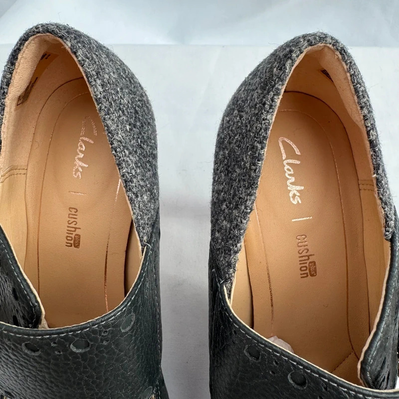Clarks Dalia Violet Dark Grey Combi Heels UK 4.5D Leather Tweed Boxed - Image 12