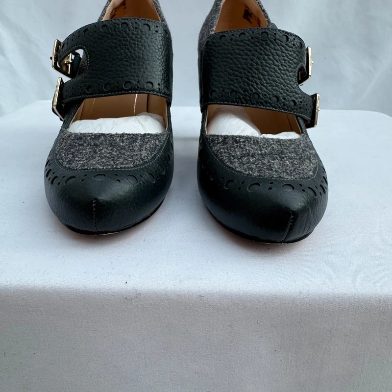 Clarks Dalia Violet Dark Grey Combi Heels UK 4.5D Leather Tweed Boxed - Image 13