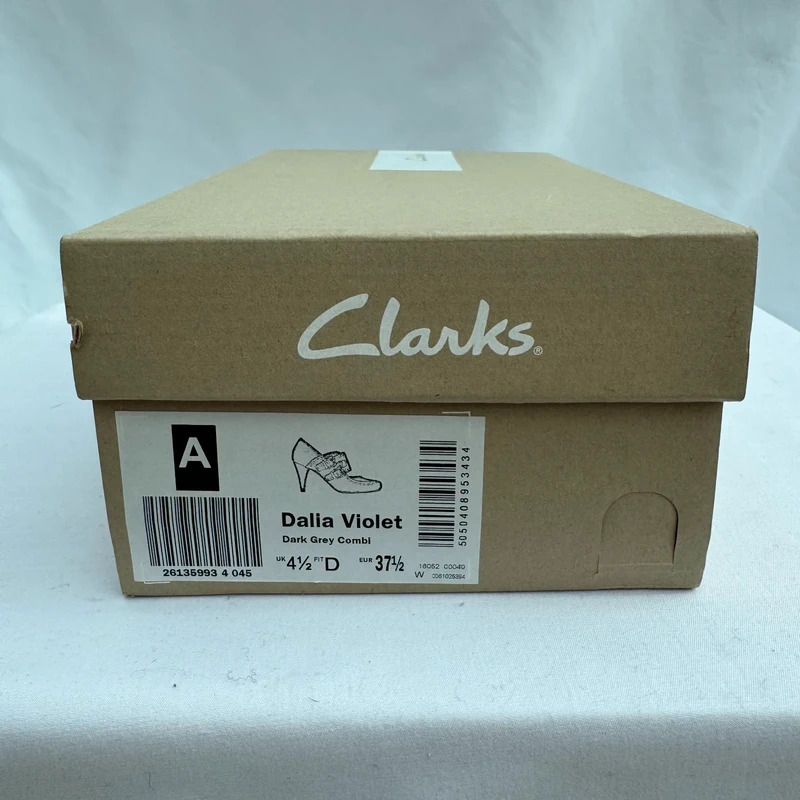 Clarks Dalia Violet Dark Grey Combi Heels UK 4.5D Leather Tweed Boxed - Image 14