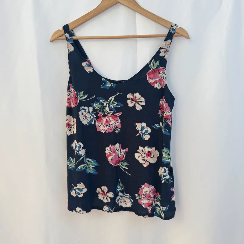 Joules Kyra Navy Floral Cami Top UK 10 Sleeveless V-Neck Blouse Lightweight Summer Vest