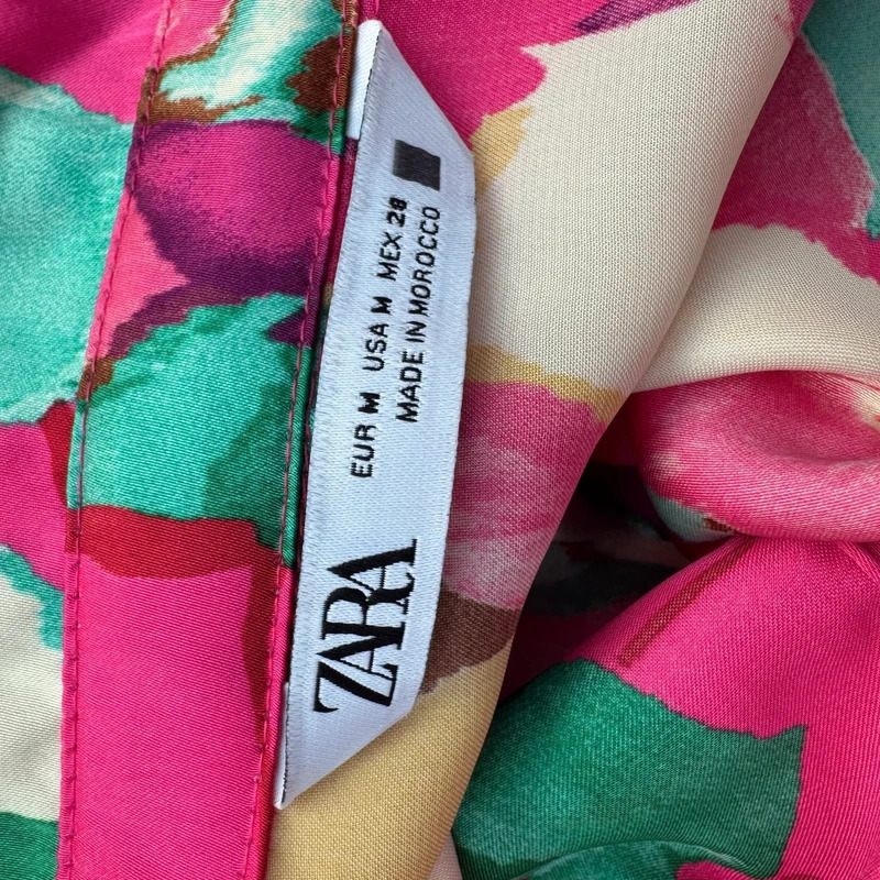 Zara Pink Floral Satin Shirt Dress UK 10-12 M Belted Mini Tunic Dress - Image 11