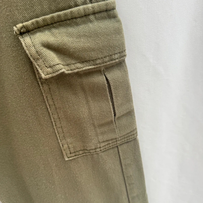 Shein Khaki Cargo Trousers UK 6 High Waist Straight Leg 100% Cotton - Image 2