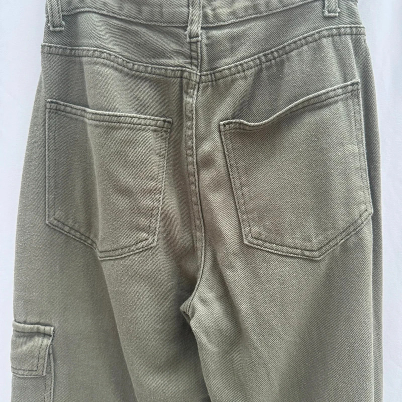 Shein Khaki Cargo Trousers UK 6 High Waist Straight Leg 100% Cotton - Image 4
