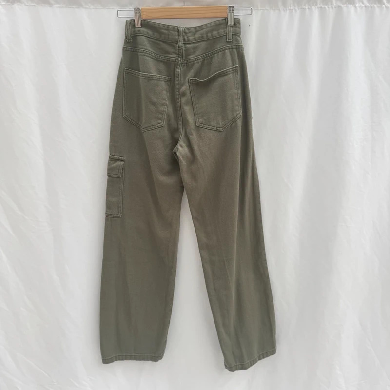 Shein Khaki Cargo Trousers UK 6 High Waist Straight Leg 100% Cotton - Image 5
