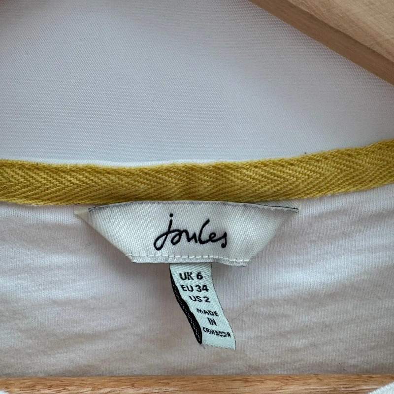Joules Harbour Blue & Yellow Stripe Top | UK 6 | Button Shoulder 100% Cotton - Image 2