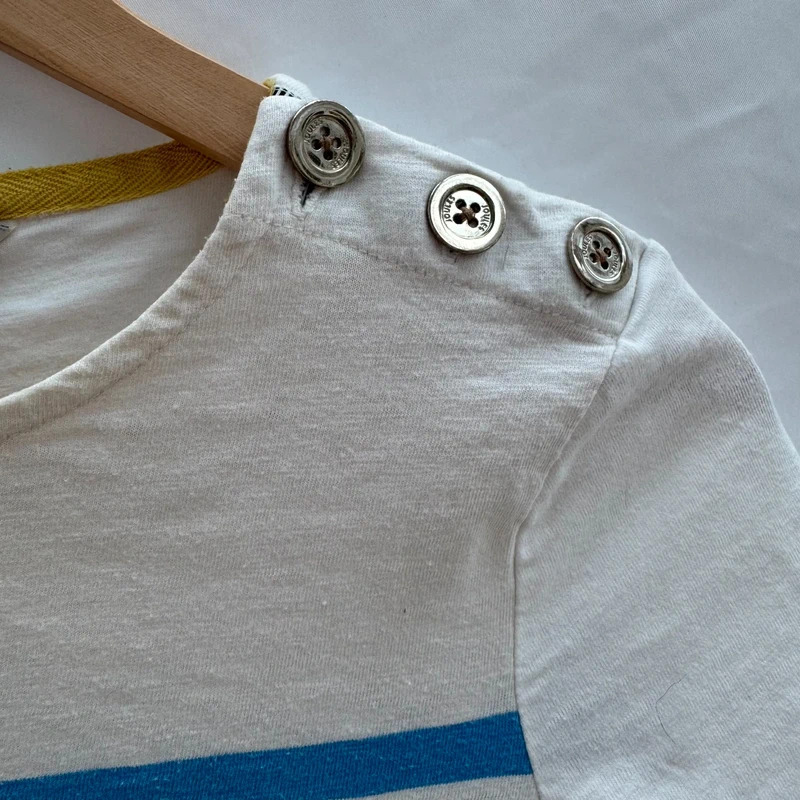 Joules Harbour Blue & Yellow Stripe Top | UK 6 | Button Shoulder 100% Cotton - Image 3