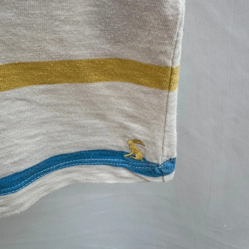 Joules Harbour Blue & Yellow Stripe Top | UK 6 | Button Shoulder 100% Cotton - Image 4