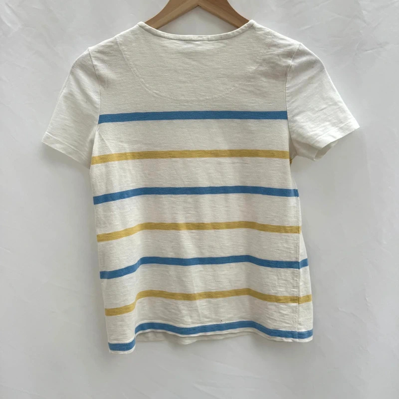 Joules Harbour Blue & Yellow Stripe Top | UK 6 | Button Shoulder 100% Cotton - Image 7
