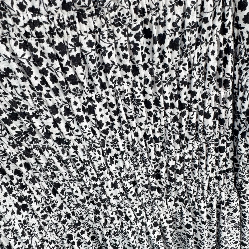 M&S Collection Black & White Ditsy Floral Shirred Midi Dress UK 12 - Image 2